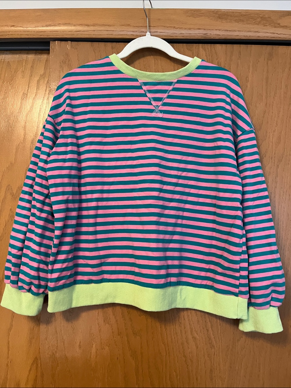 Striped Long Sleeve Top in Pink & Teal with Lime Trim